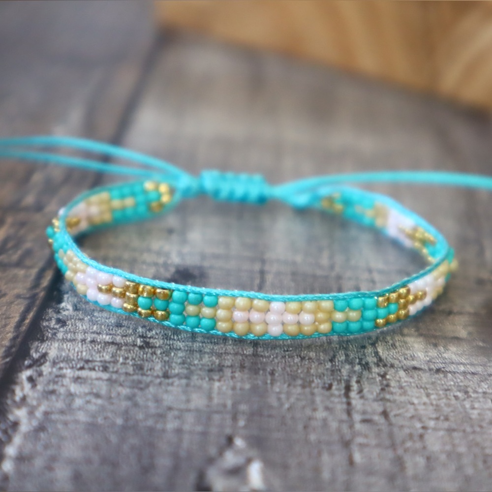 Aztec Beaded Bracelet in Turquoise and Gold